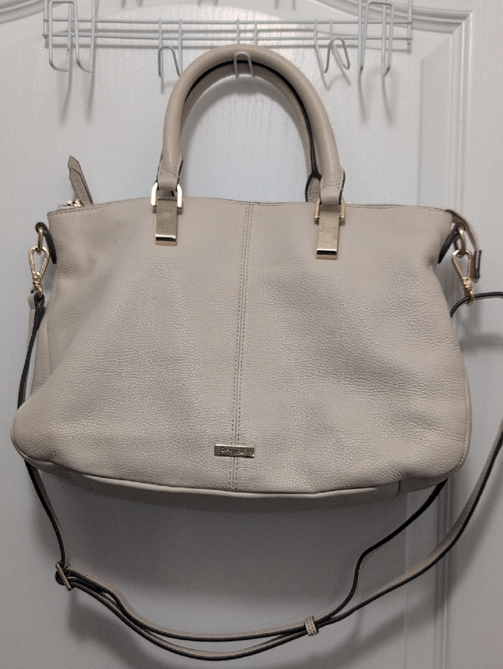 Danier Pebbled Leather Satchel in Light Beige with Gold Hardware